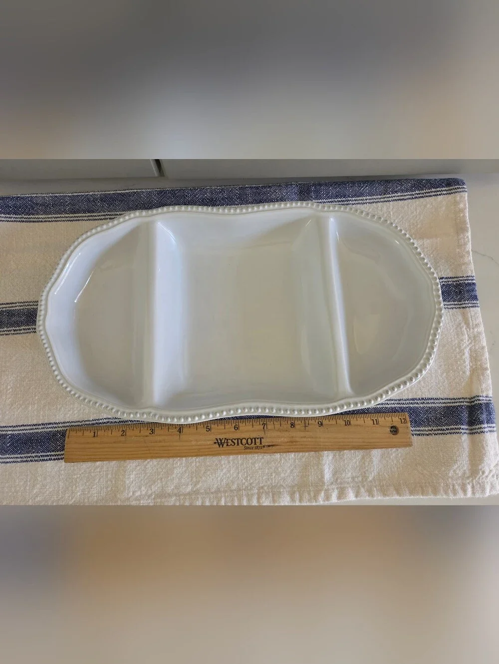 Pottery Barn White Divided Serving Tray with Beaded Edge